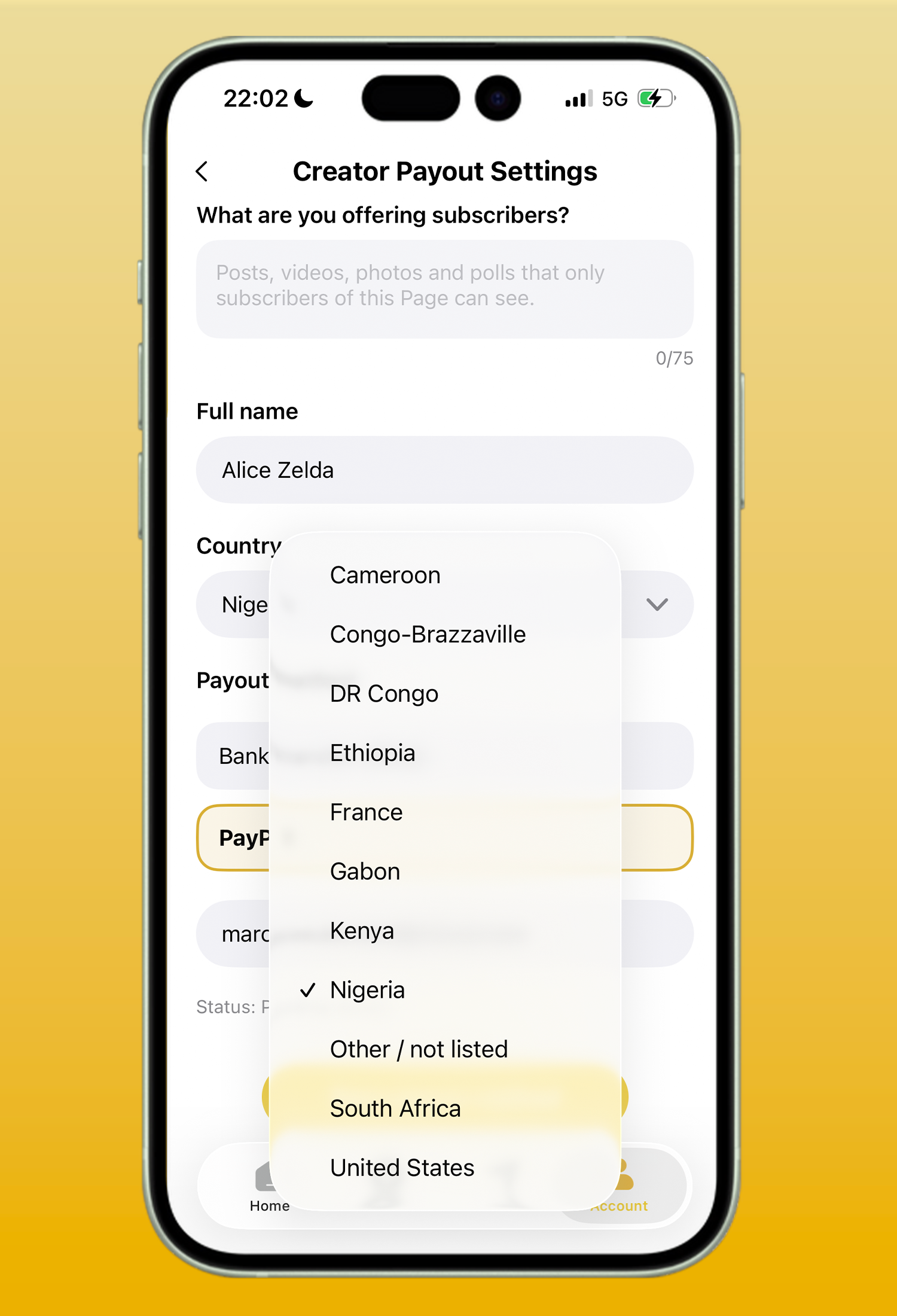 Circl app creator payout settings for global African diaspora